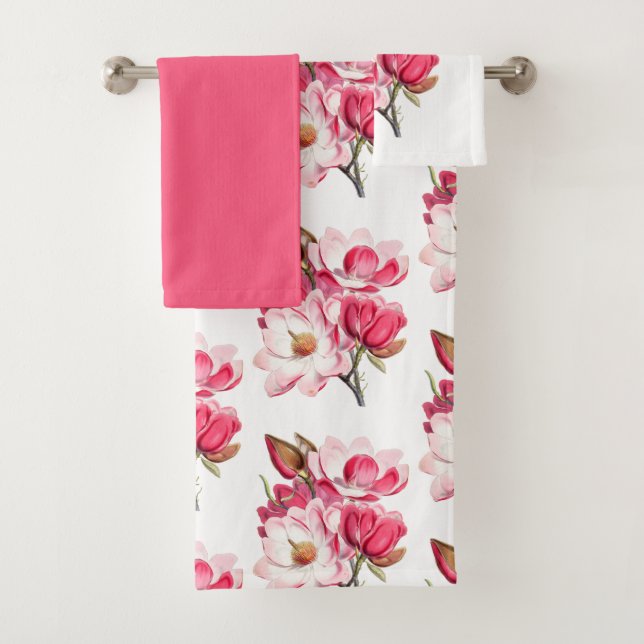 Ensemble de serviettes de bain Magnolias Rose (En situation)