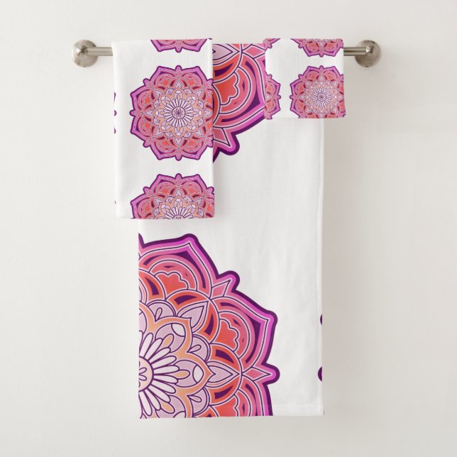 Ensemble de serviettes de bain mandala rose mignon (En situation)