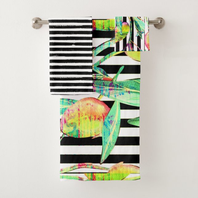 Ensemble de serviettes de bain Mangos rayées noir  (En situation)