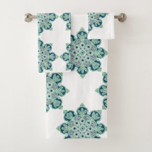 Ensemble de serviettes de bain, médaillons verts s