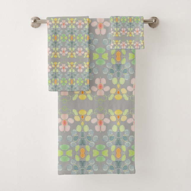 Ensemble de serviettes de bain moderne gris (En situation)