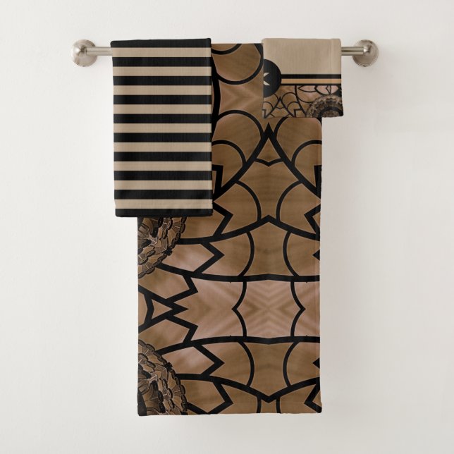 Ensemble de serviettes de bain modernes noir et br (En situation)