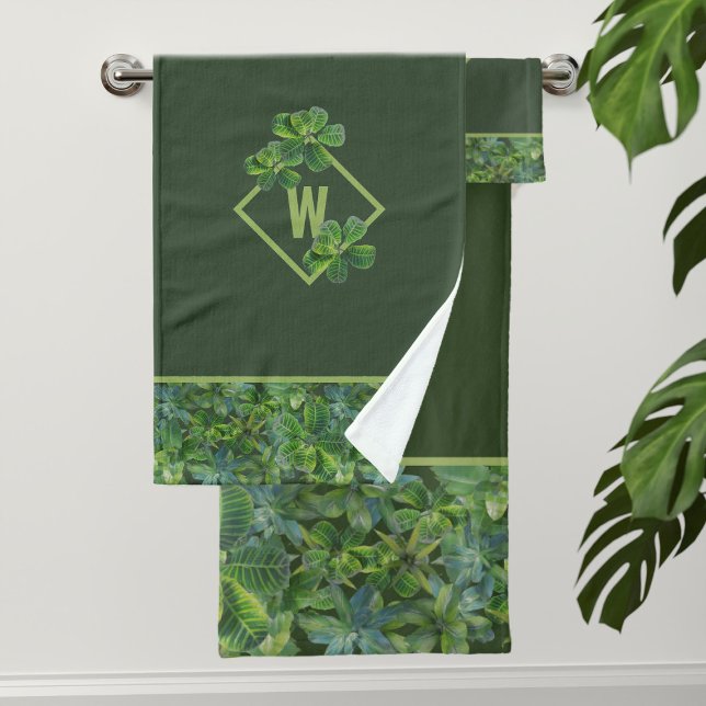 Ensemble de serviettes de bain Monogram Feuilles J (For your tropical bathroom. Just add your initial to this tropical leaves bath towel set)