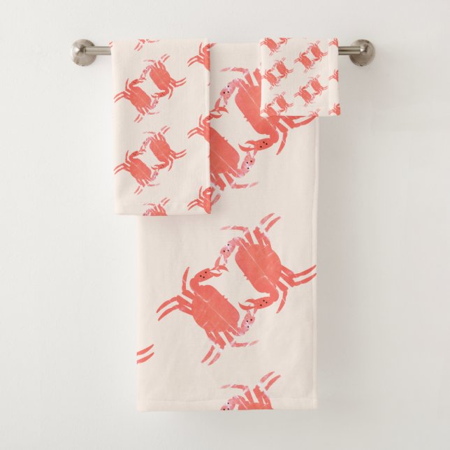 Ensemble de serviettes de bain motif crabe ton ter (En situation)