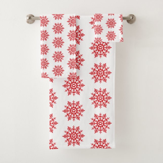 Ensemble de serviettes de bain Motif Red Snowflake (En situation)