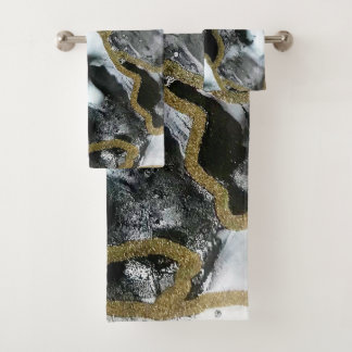 Ensemble de serviettes de bain noir, blanc et or |