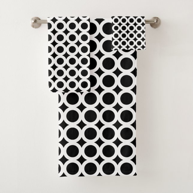 Ensemble de serviettes de bain noir et blanc moder (En situation)