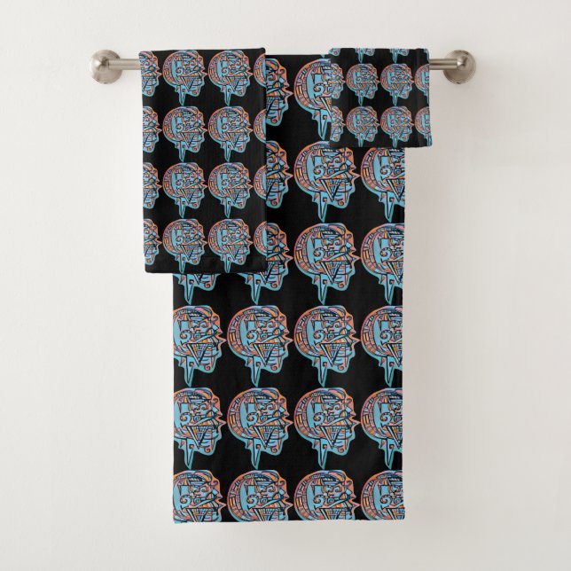 Ensemble de serviettes de bain noir PsyHeaD (En situation)