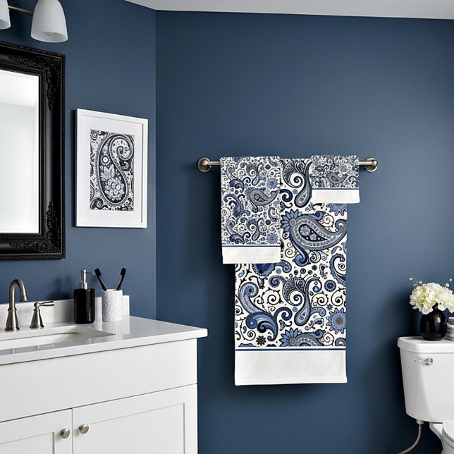 Ensemble de serviettes de bain paisley bleu et bla (Créateur téléchargé)