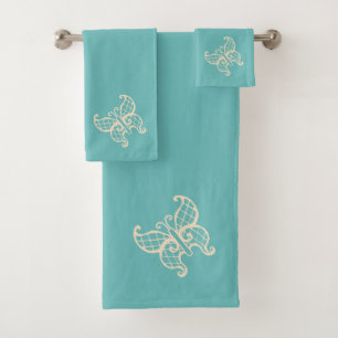 Ensemble de serviettes de bain papillon en dentell