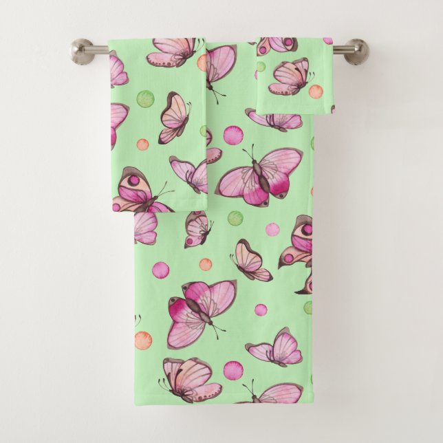 Ensemble de serviettes de bain Papillon Rose (En situation)