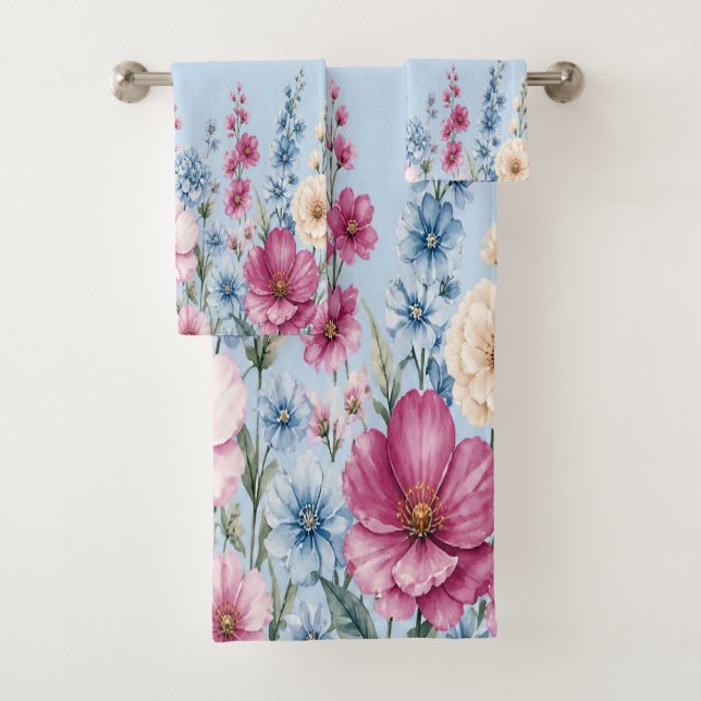 Ensemble de serviettes de bain personnalisées flor (En situation)