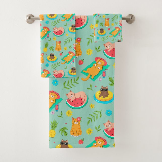 Ensemble de serviettes de bain pour chats d'été tr (En situation)
