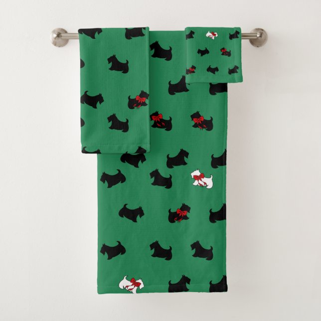 Ensemble de serviettes de bain pour chien écossais (En situation)