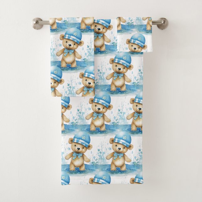 Ensemble de serviettes de bain pour garçon | Ours  (En situation)