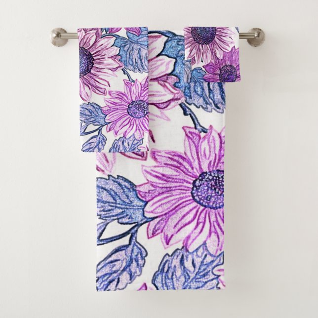 Ensemble de serviettes de bain Purple and Blue Flo (En situation)