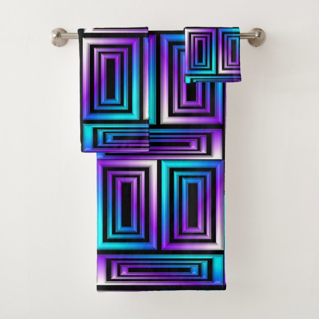 ensemble de serviettes de bain rectangulaires géom (En situation)