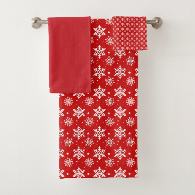 Ensemble de serviettes de bain Red Snowflake (En situation)