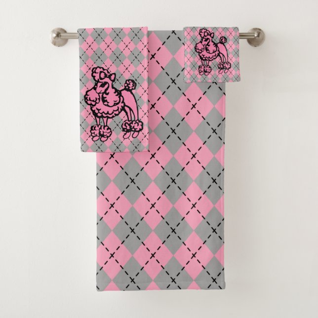 Ensemble de serviettes de bain rétro rose caniche  (En situation)