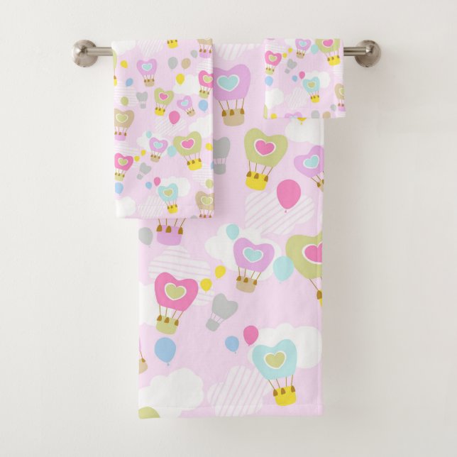 Ensemble de serviettes de bain rose Heart Hot Air  (En situation)