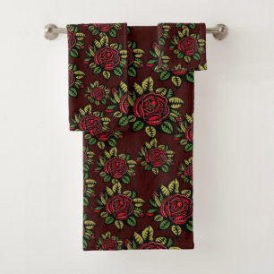 ensemble de serviettes de bain rose rouge