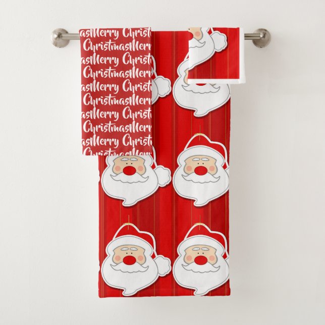 Ensemble de serviettes de bain rouge Joyeux Noël a (En situation)