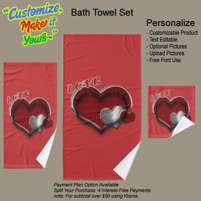 Ensemble de serviettes de bain rouge magique Heart (Heart Magic Bathroom Towel Set Featuring a Red Background.)