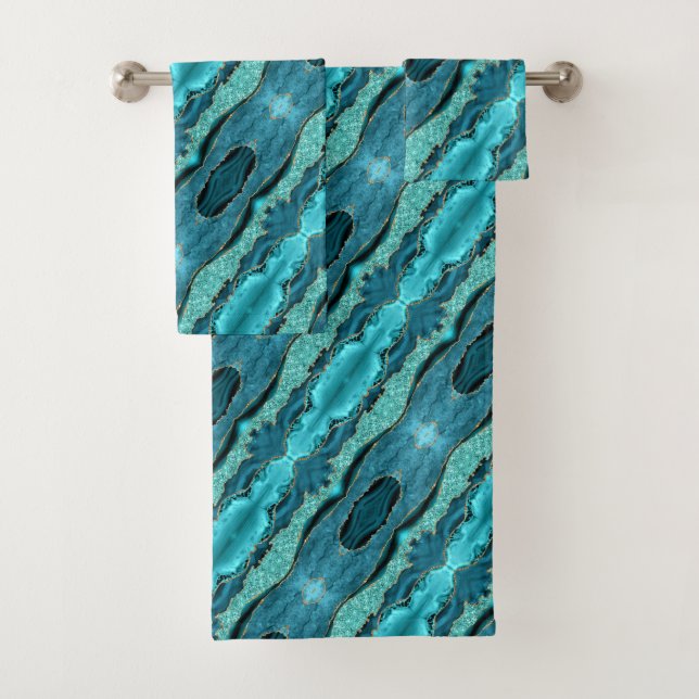 Ensemble de serviettes de bain sarcelle bleu or aq (En situation)