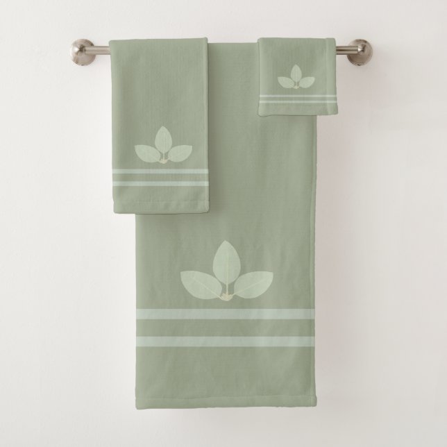 Ensemble de serviettes de bain sauge avec feuilles (En situation)
