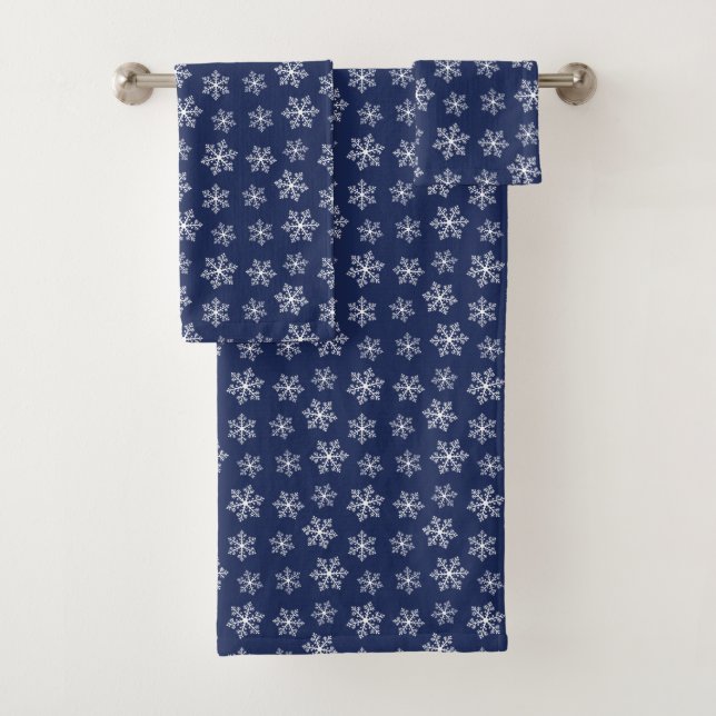 Ensemble de serviettes de bain Snowflake Navy (En situation)