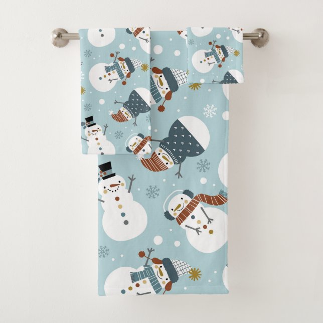 Ensemble de serviettes de bain Snowman de Noël (En situation)