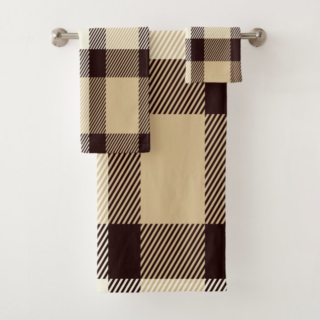 Ensemble de serviettes de bain Tartan Marron (En situation)