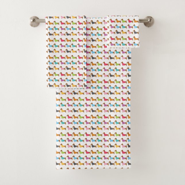 Ensemble de serviettes de bain teckel multicolore (En situation)