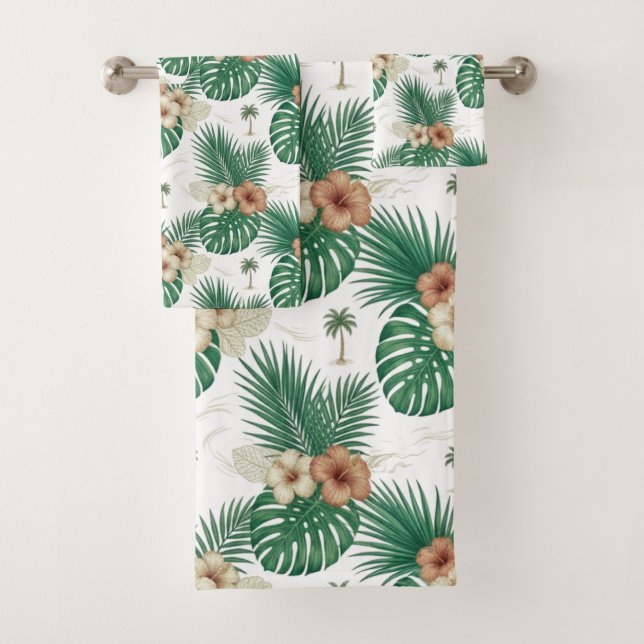 Ensemble de serviettes de bain tropicales de luxe  (En situation)