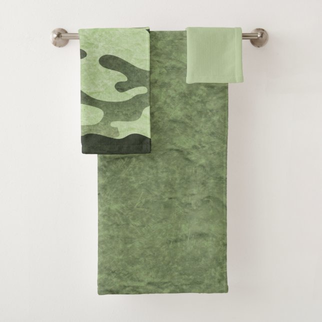 Ensemble de serviettes de bain vert Camouflage (En situation)