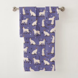 Ensemble de serviettes de bain violet chats et pat