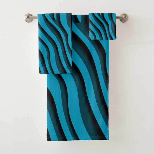 Ensemble de serviettes de bain Zebra 3D bleu doux  (En situation)