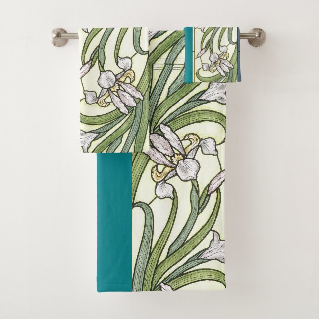Ensemble de serviettes de bains aux fleurs d'Iris  (En situation)