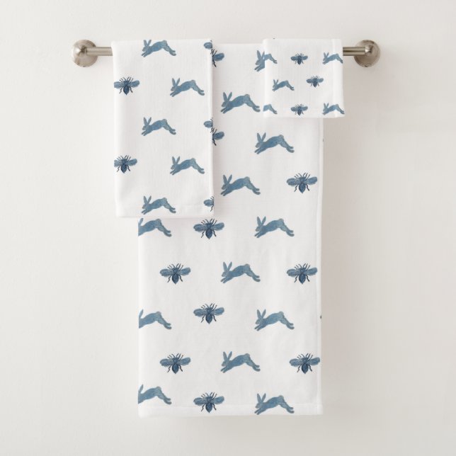 Ensemble de serviettes de bains Bleu Blanc Bunny B (En situation)