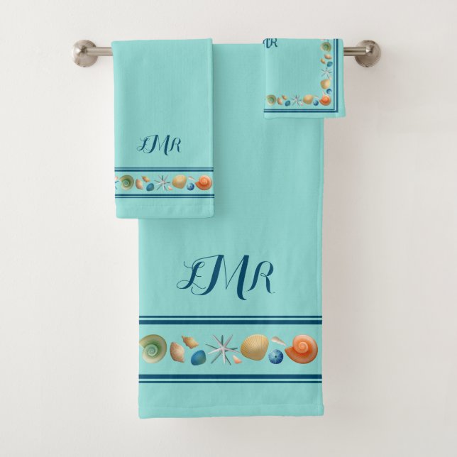 Ensemble de serviettes de bains Coquillages et écl (En situation)