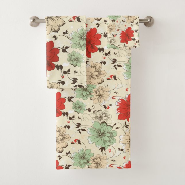 Ensemble de serviettes de bains Vintage Red Green  (En situation)