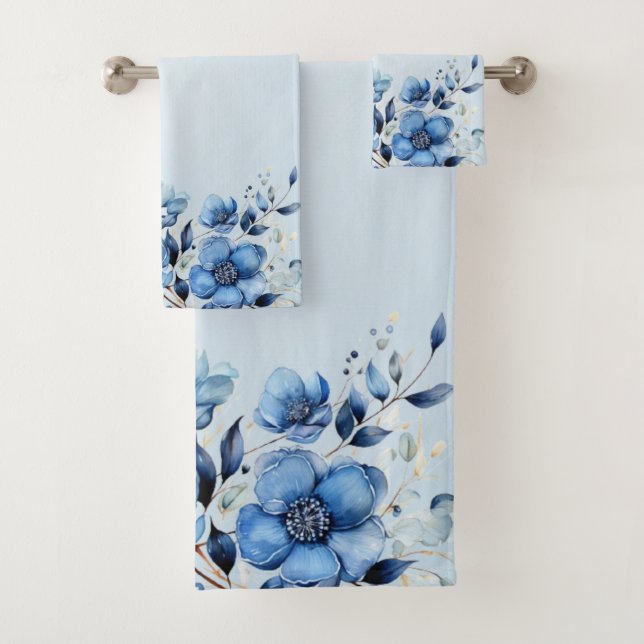 Ensemble de serviettes de fleurs bleu aquarelle (En situation)
