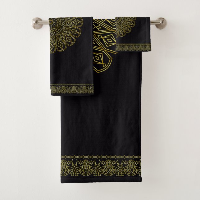 Ensemble de serviettes de Motif Black & Gold Arabe (En situation)