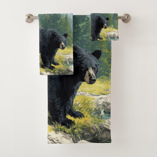 Ensemble de serviettes de nature Ourse Noire Perso (En situation)