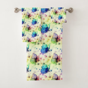 Ensemble de serviettes de papillons d'aquarelle