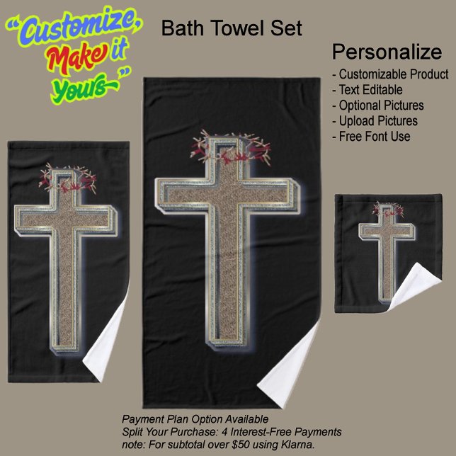 Ensemble de serviettes de salle de bain croisées F (Cross Bathroom Towel Set Featuring a Black Background.)