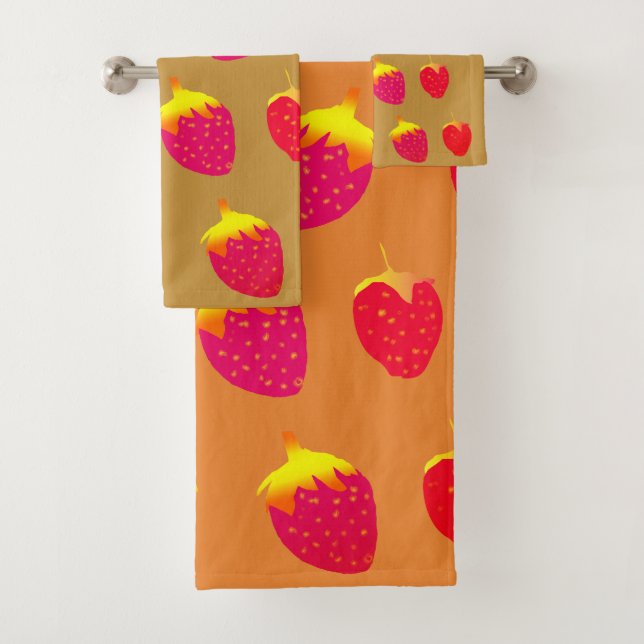 Ensemble de serviettes de salle de bain en fraises (En situation)