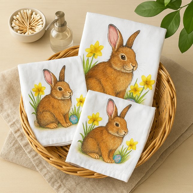 Ensemble de serviettes de salle de bain Lapin de P (springtime bath towel set with watercolor bunny rabbit artwork )