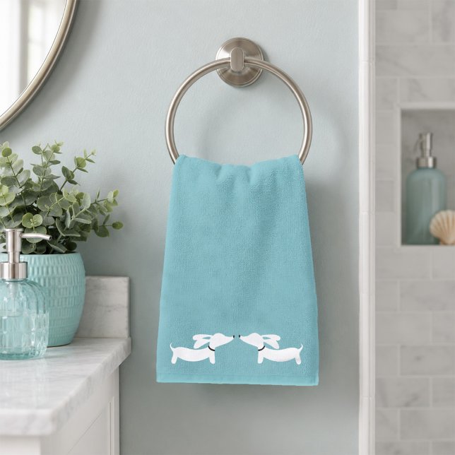 Ensemble de serviettes de salle de bain teckel | 3 (Dachshund pale blue hand towel
)