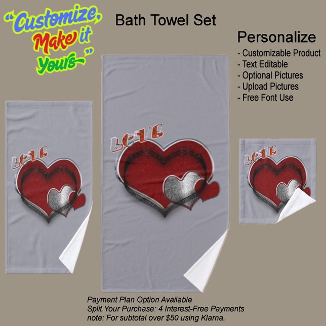 Ensemble de serviettes de toilette Heart Magic Sil (Heart Magic Bathroom Towel Set Featuring a Gray Background.)